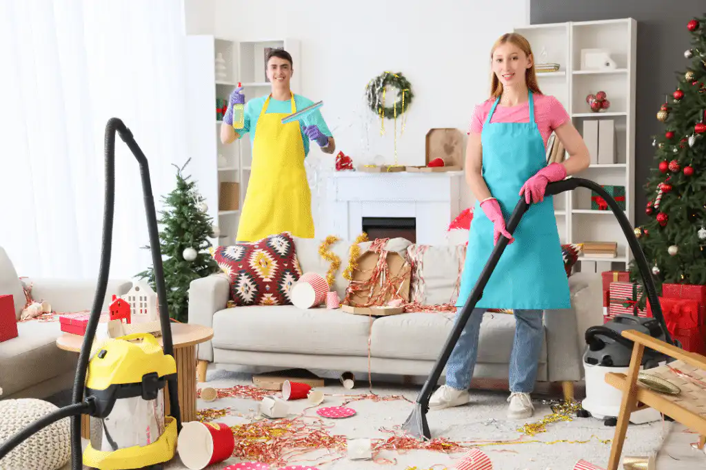 cleaning team cleaning up after a party